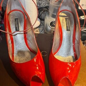 Dolce & Gabbana Vibrant Red Peep Toe Heels